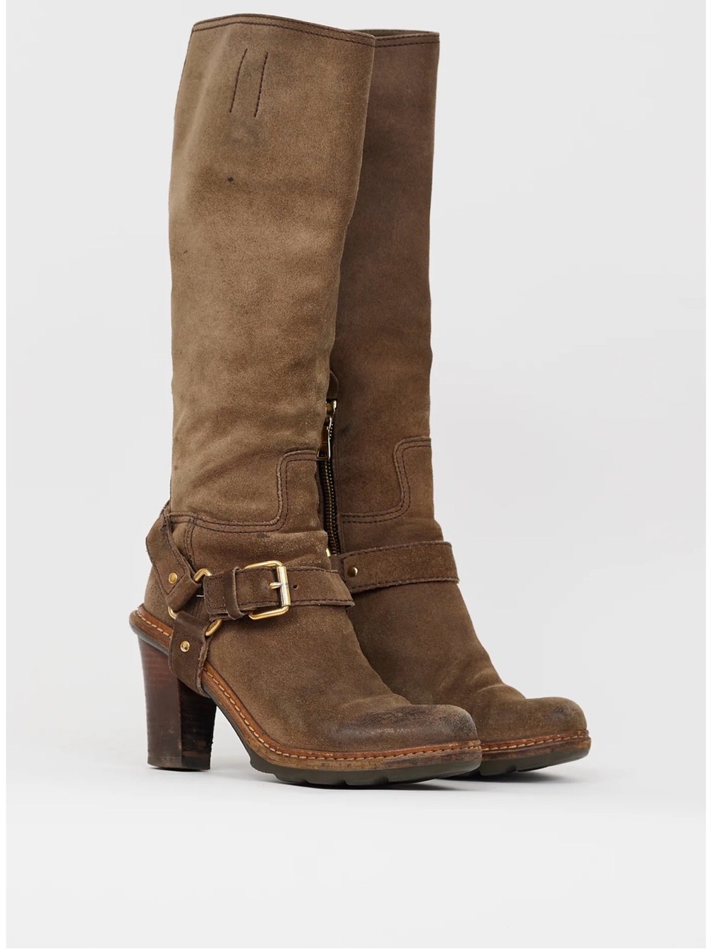 Prada Brown Suede Heeled Ankle Boots
